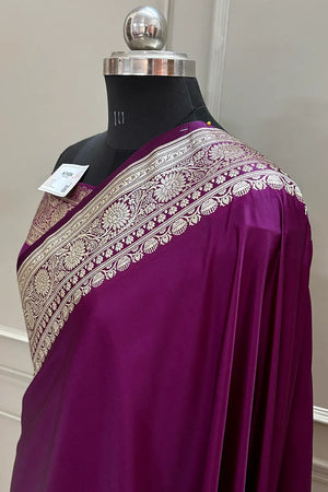 Purple Plain Golden Zari Katan Silk Banarasi Saree