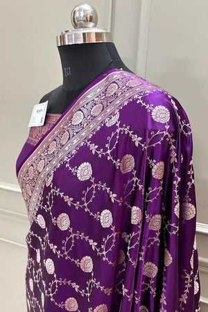 Purple Ropeway Jaal Katan Silk Banarasi Saree