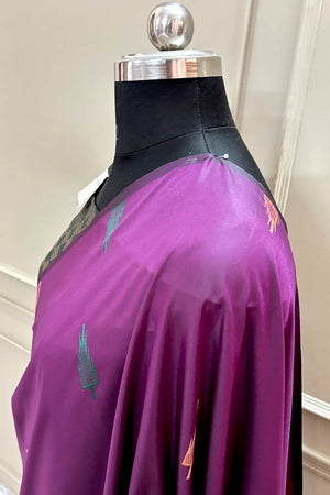 Purple and Bottle Green Resham Zari Banarasi Silk Saree