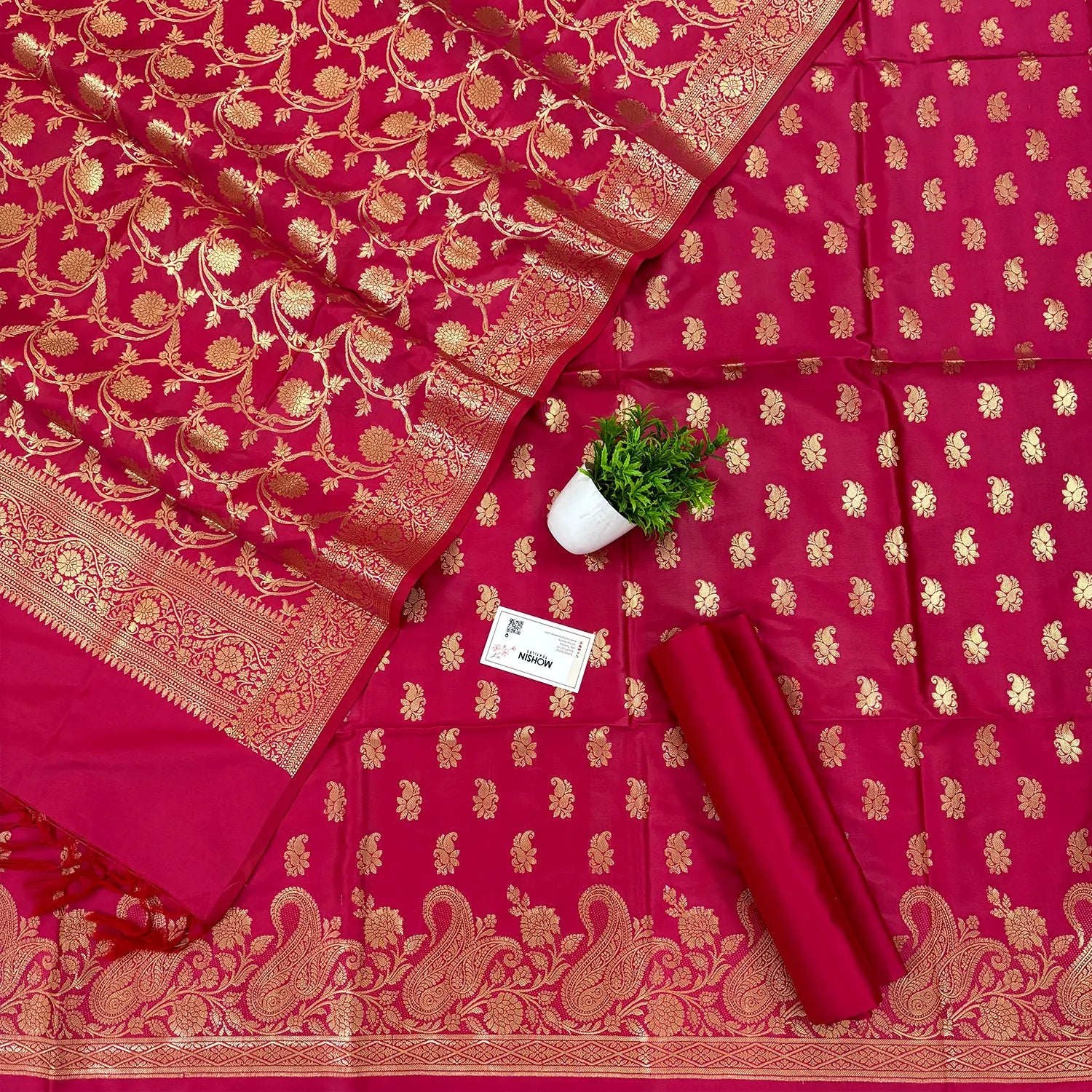 Rani Pink Godzilla Satin Silk Banarasi Suit