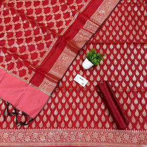 Red Agnipath Buti Satin Silk Banarasi Suit