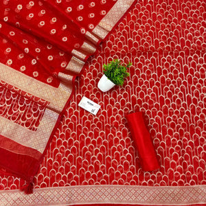 Red Cactus Jaal Organza Silk Banarasi Suit