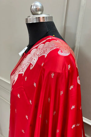 Red Deepak Buti Katan Silk Banarasi Saree