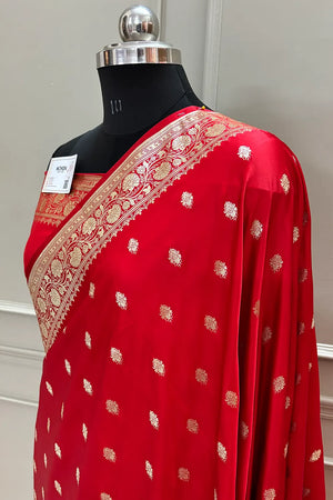 Red Flying Buti Katan Silk Banarasi Saree