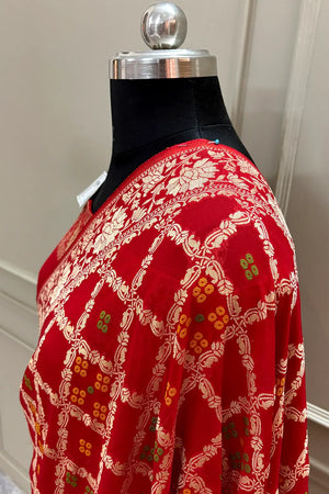 Red Golden Zari Georgette Silk Banarasi Saree