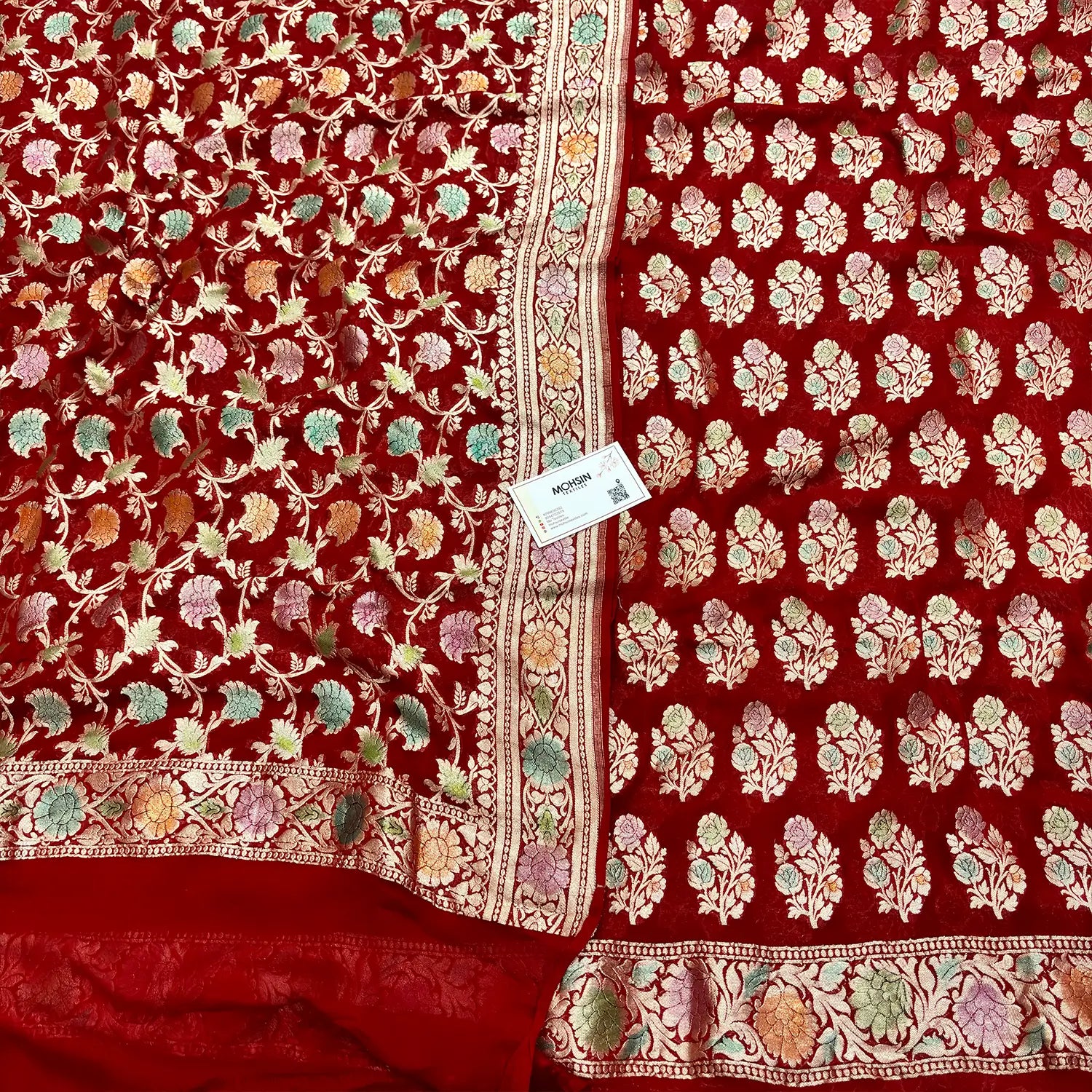 Red Hand Brush Handloom Georgette Silk Banarasi Suit