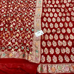 Red Hand Brush Handloom Georgette Silk Banarasi Suit