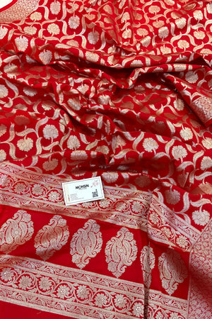 Red Patti Jaal Katan Silk Banarasi Dupatta