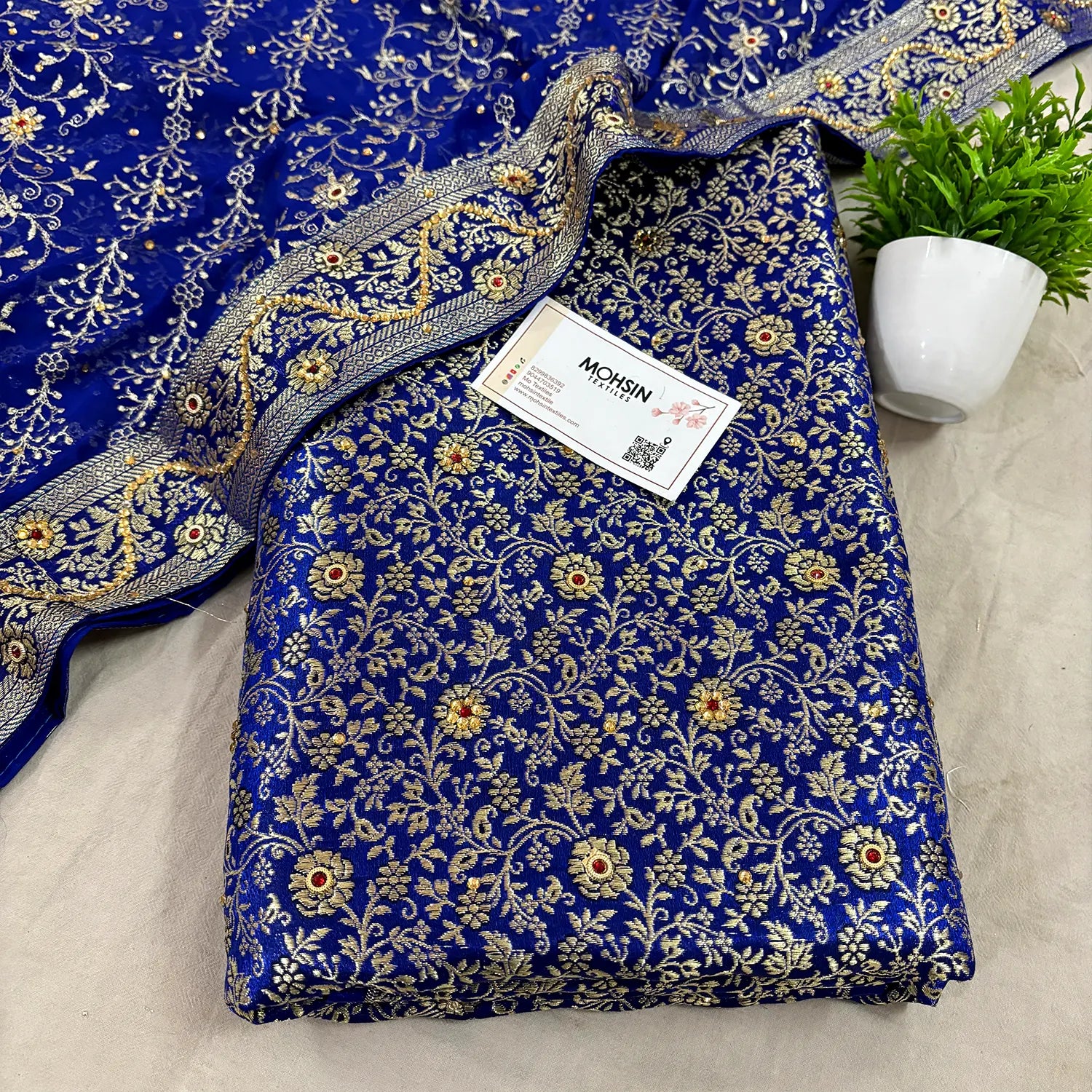 Royal Blue Stone Work Kimkhab Silk Banarasi Gharara