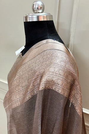 Rust Golden Zari Tissue Silk Banarasi Saree