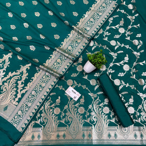 Teal Golden Zari Katan Silk Banarasi Suit