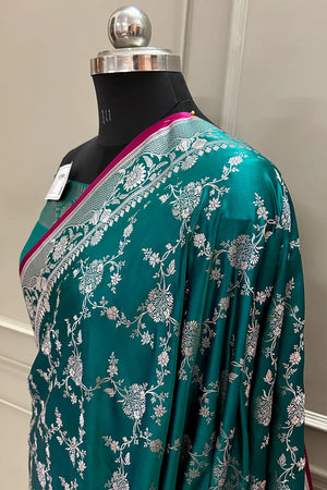 Teal Jhanjaal Katan Silk Banarasi Saree