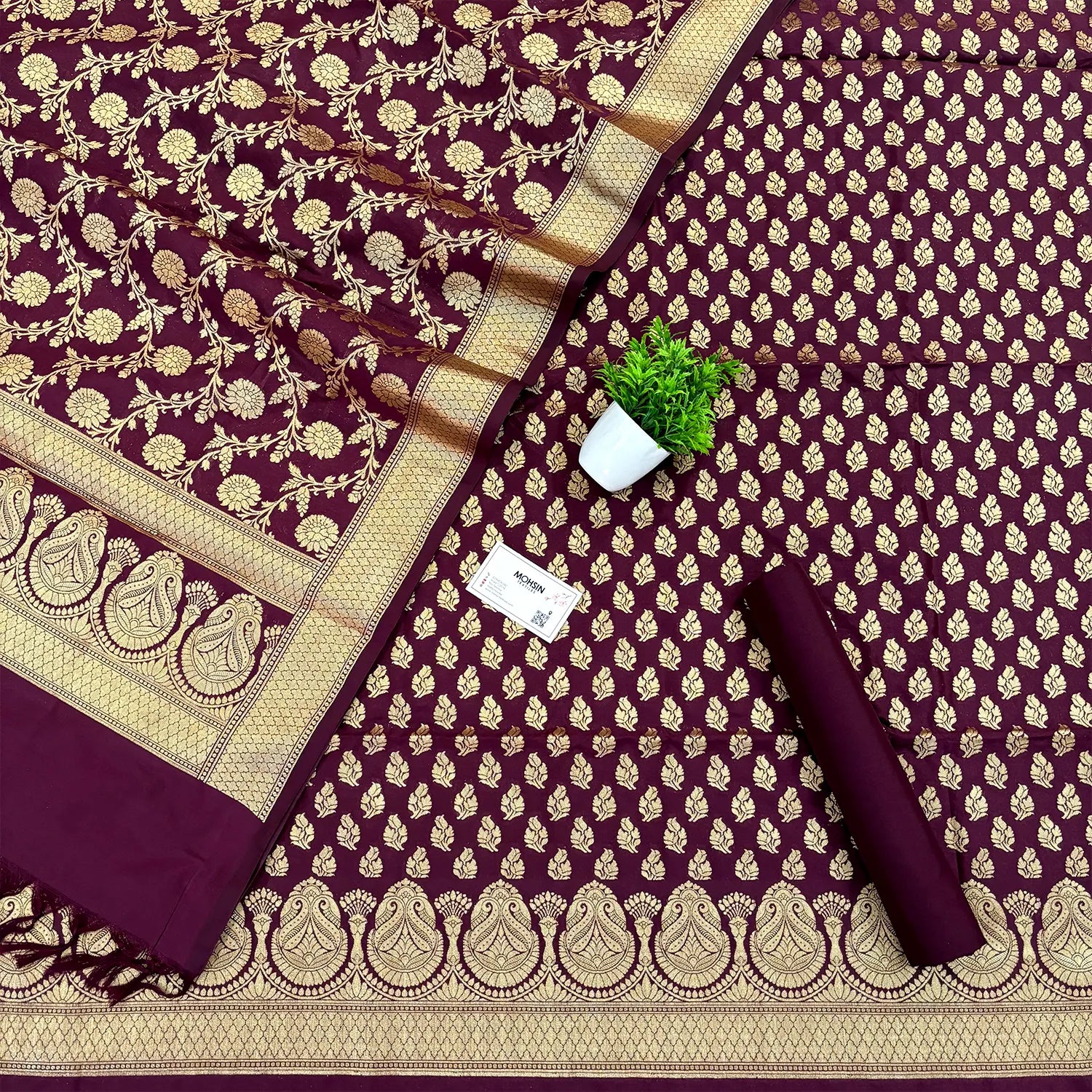 Wine Gumbad Patti Katan Silk Banarasi Suit