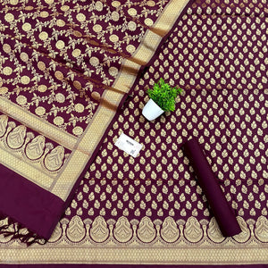 Wine Gumbad Patti Katan Silk Banarasi Suit