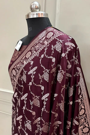Wine Masakali Katan Silk Banarasi Saree