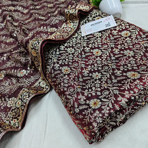 Wine Suhani Jaal Stone Work Kimkhab Silk Banarasi Gharara