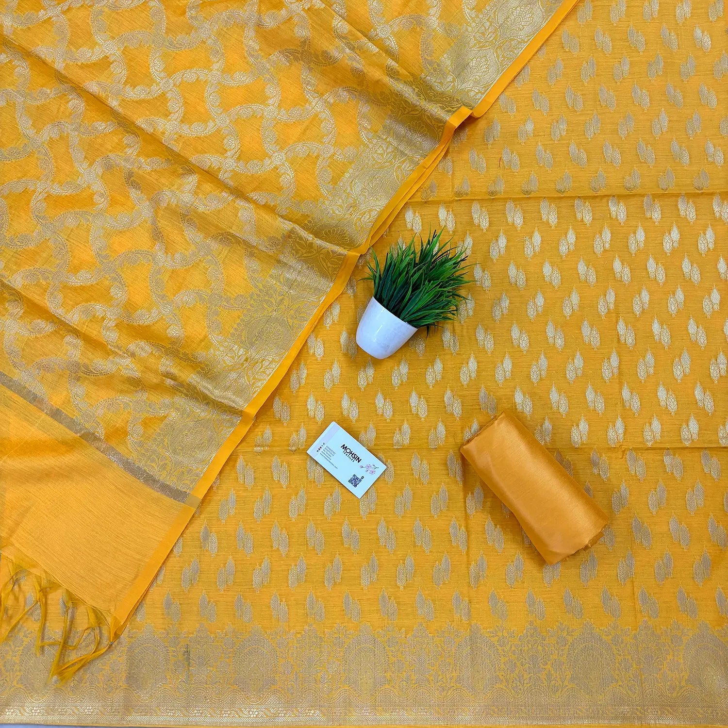 Yellow Golden Zari Resham Silk Banarasi Suit