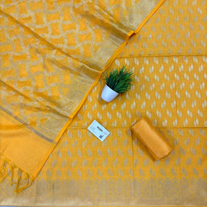 Yellow Golden Zari Resham Silk Banarasi Suit