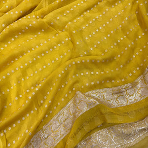 Yellow and Green Khilti Kalli Georgette Silk Banarasi Suit