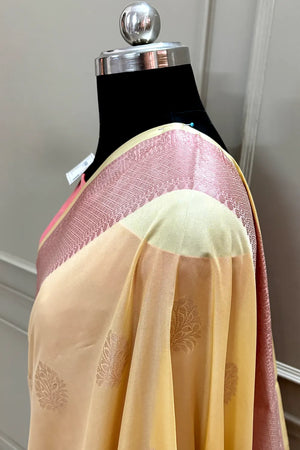 Yellow and Pink Golden Zari Banarasi Silk Saree