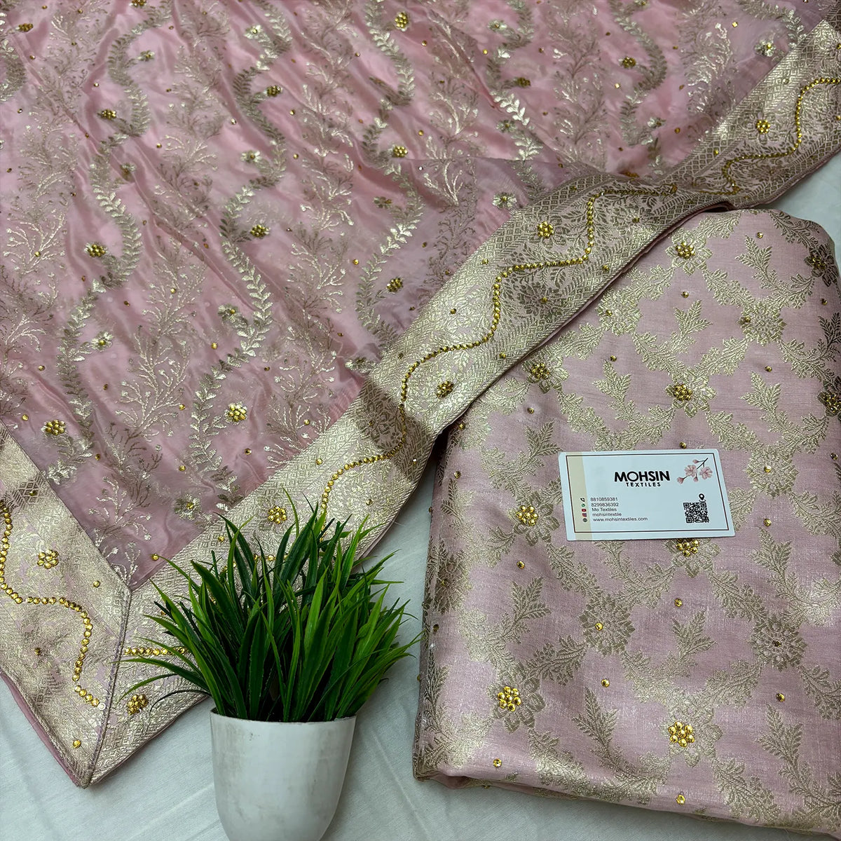 Baby Pink Stone Work Kimkhab Silk Banarasi Gharara