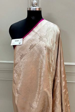 Beige Kanak Buti Katan Silk Banarasi Saree