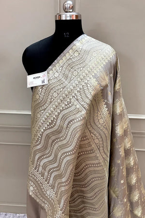 Beige Spider Jaal Katan Silk Banarasi Saree