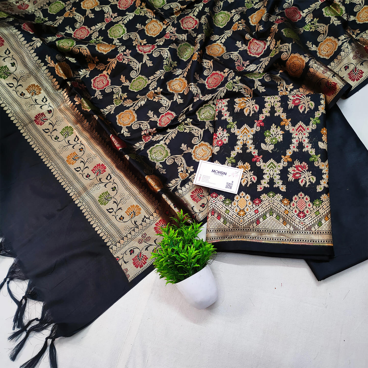 Black Meenakari Katan Silk Banarasi Suit