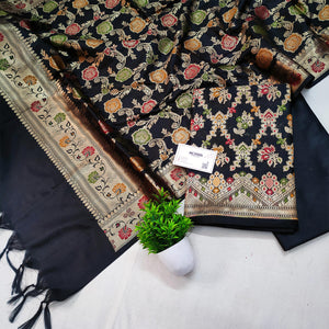 Black Meenakari Katan Silk Banarasi Suit