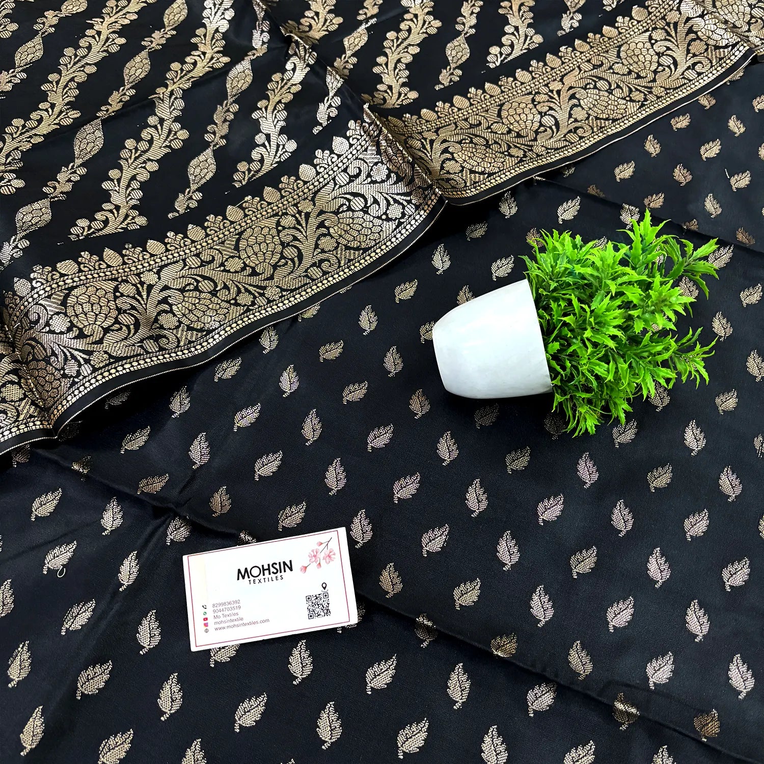 Black Sunehri Pankh Satin Silk Banarasi Suit