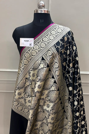 Black Vardhman Jaal Katan Silk Banarasi Saree