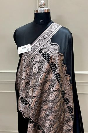 Black Zari Border Katan Silk Banarasi Saree