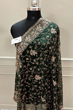Bottle Green Embordiery Siroski Work Silk Saree