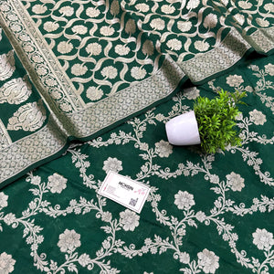 Bottle Green Kashmiri Jaal Katan Silk Banarasi Suit