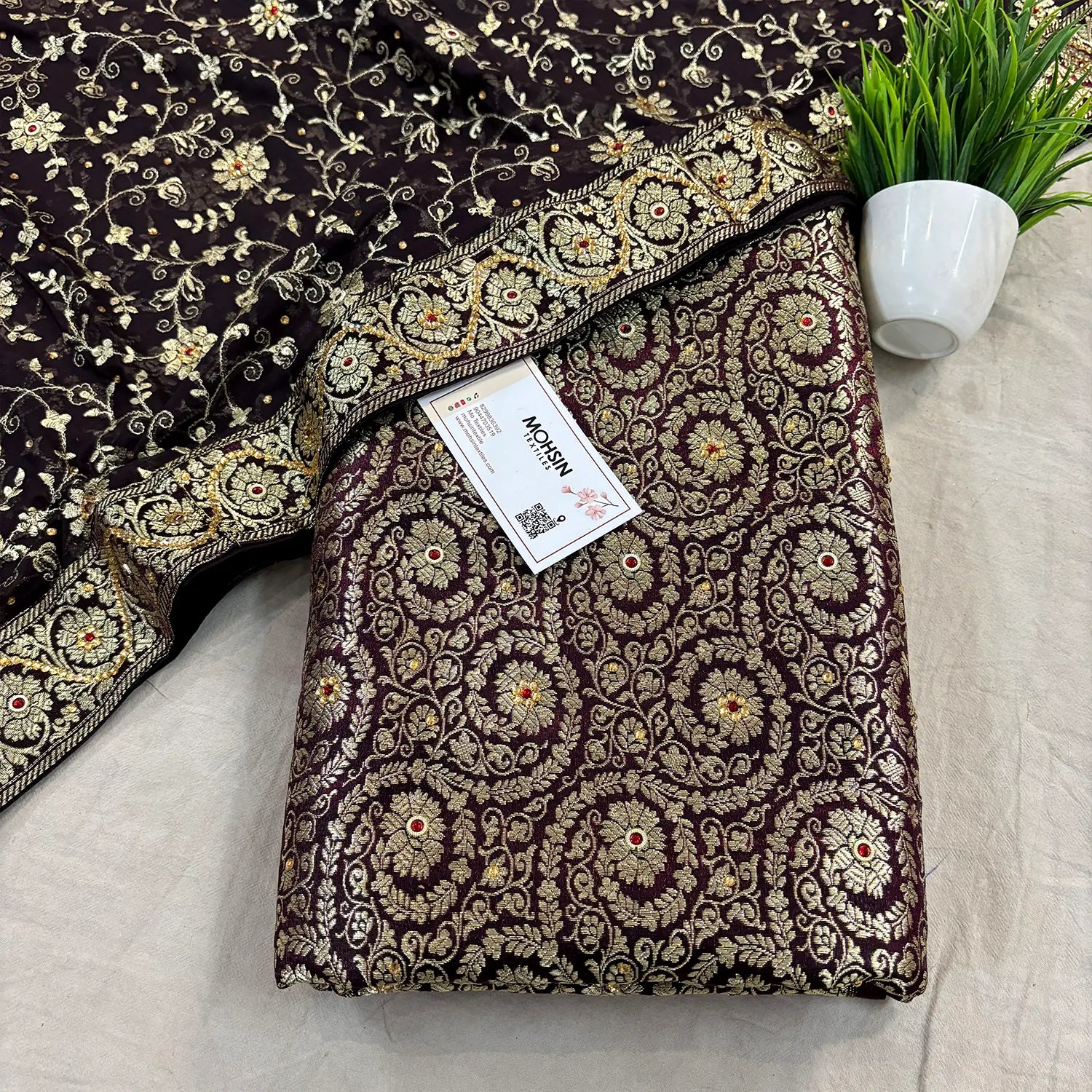 Brown Murrah Jaal Stone Work Kimkhab Silk Banarasi Gharara