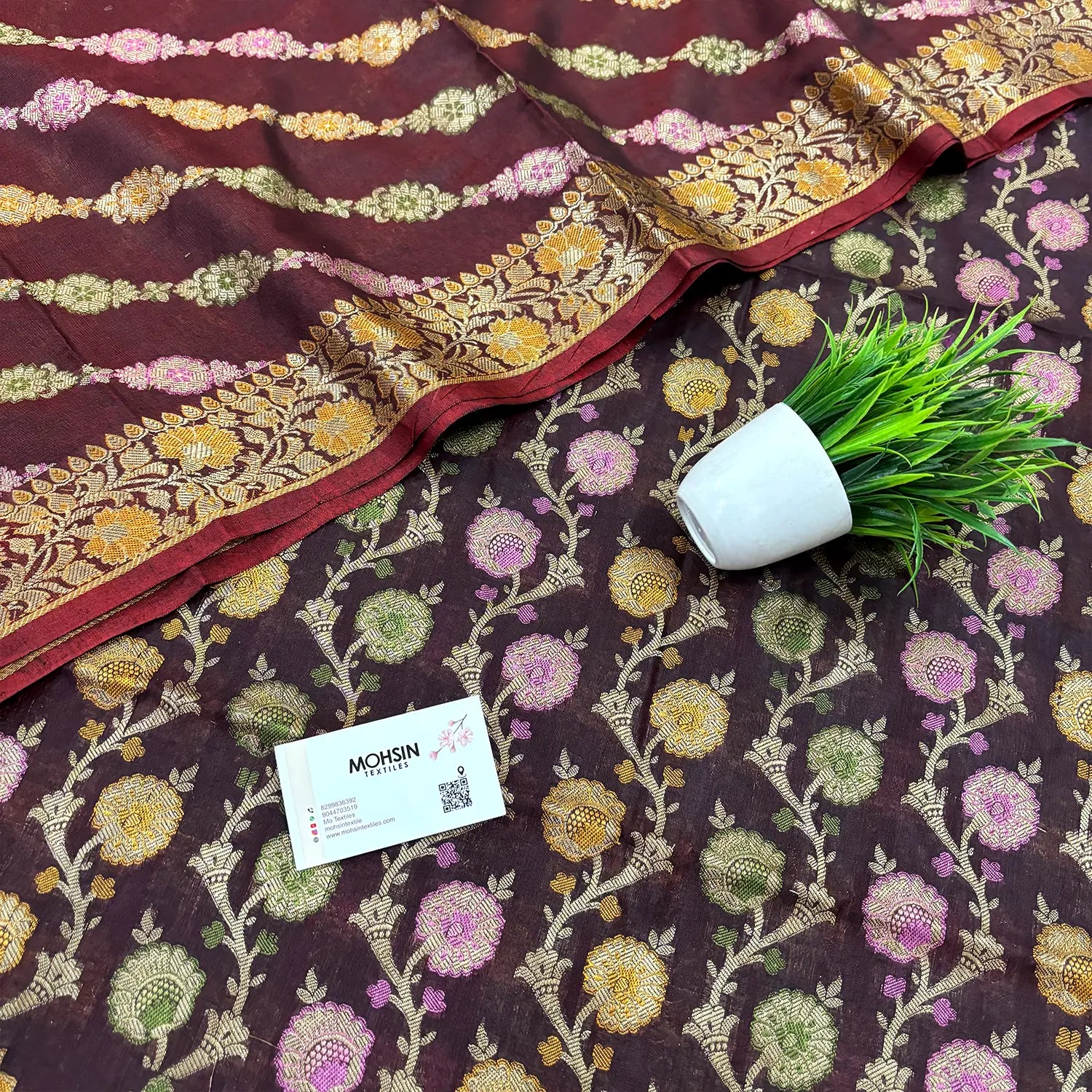 Brown Sindhuri Phool Resham Silk Banarasi Suit