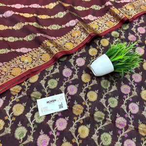 Brown Sindhuri Phool Resham Silk Banarasi Suit