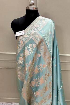 Firozi Babu Buti Katan Silk Banarasi Saree