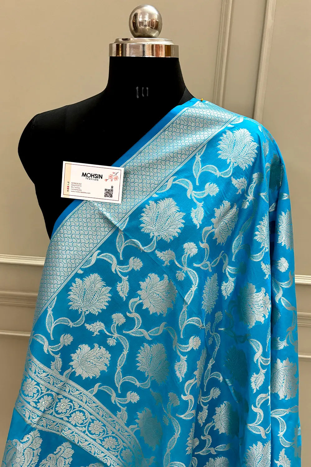 Firozi Golden Zari Katan Silk Banarasi Dupatta