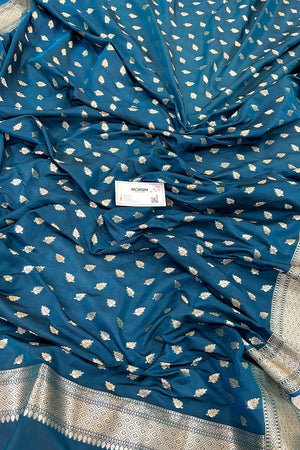 Firozi Golden Zari Katan Silk Banarasi Dupatta