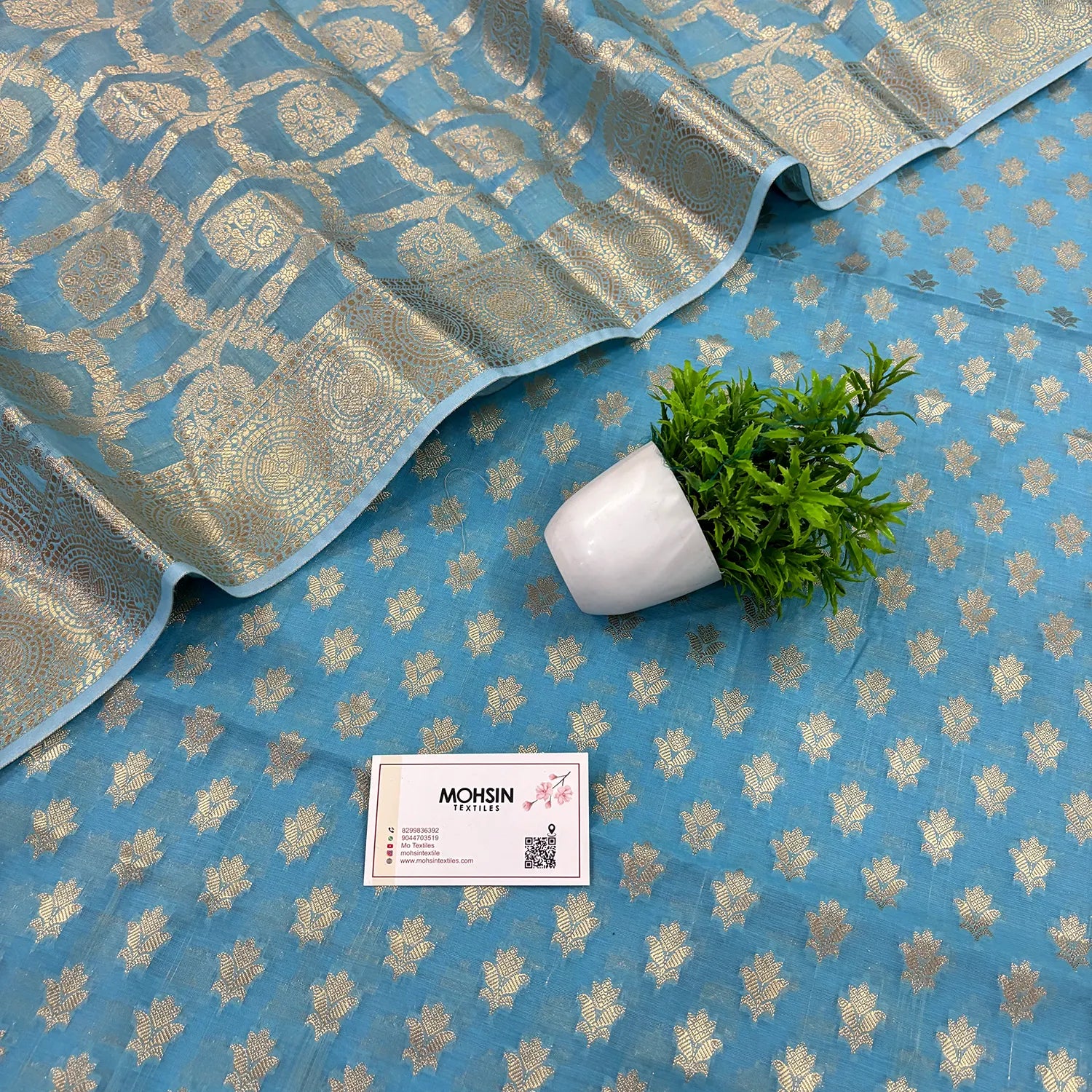 Firozi Golden Zari Resham Silk Banarasi Suit