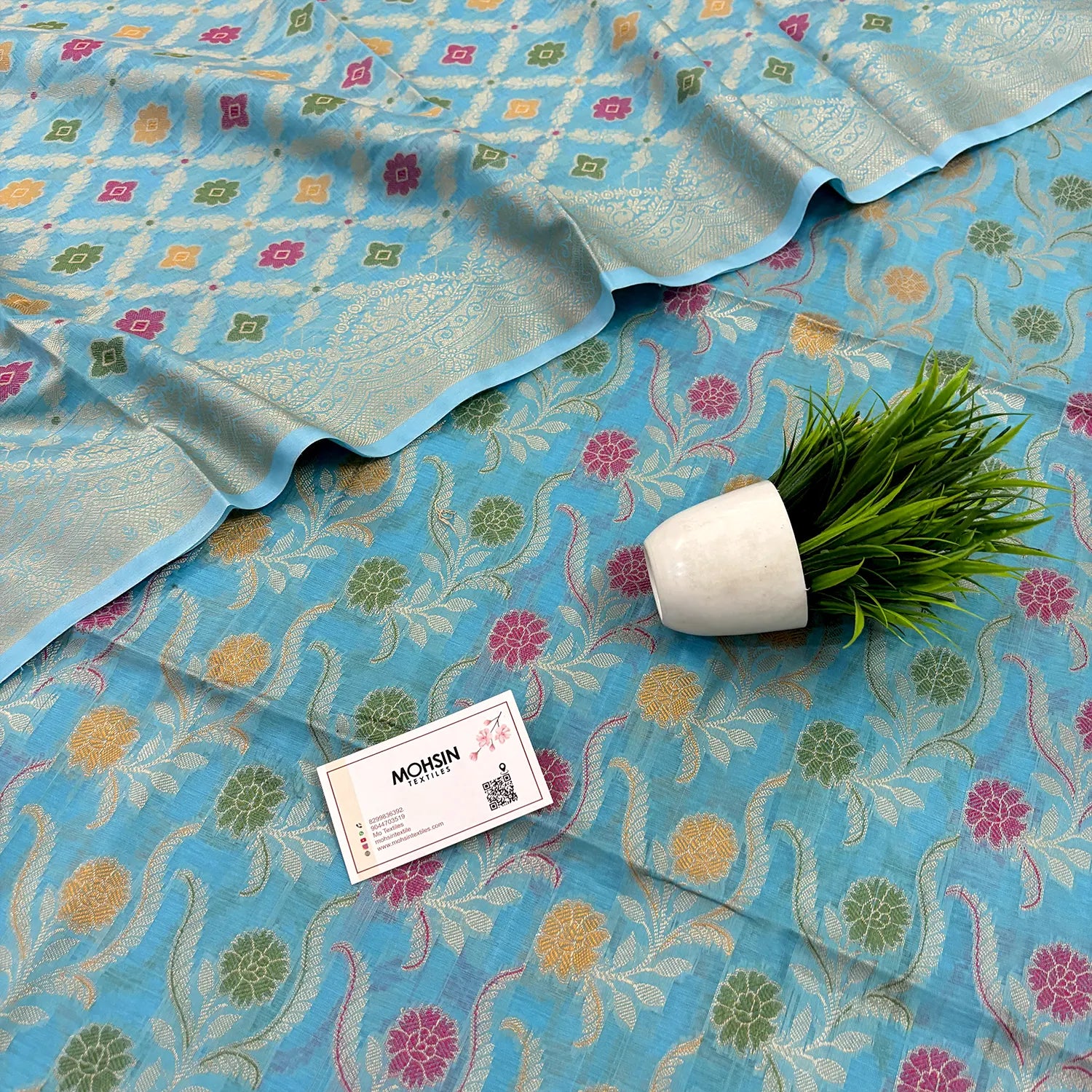 Firozi Yoga Jaal Cotton Silk Banarasi Suit