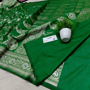 Green Ganga Jamuna Crepe Silk Banarasi Saree