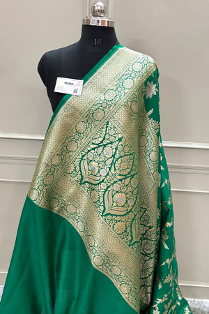Green Jasmine Jaal Katan Silk Banarasi Saree