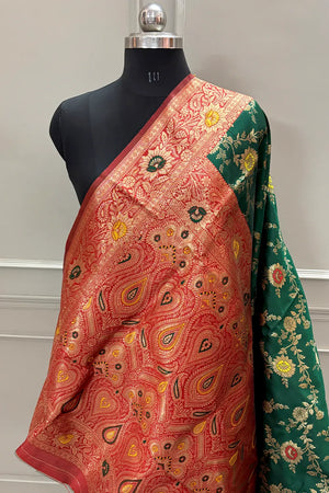 Green and Maroon Golden Zari Silky Banarasi Saree