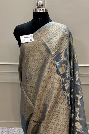 Grey Shahi Jaal Chanderi Silk Banarasi Saree