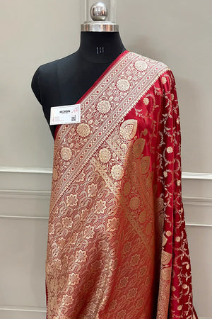 Maroon Eragon Jaal Katan Silk Banarasi Saree
