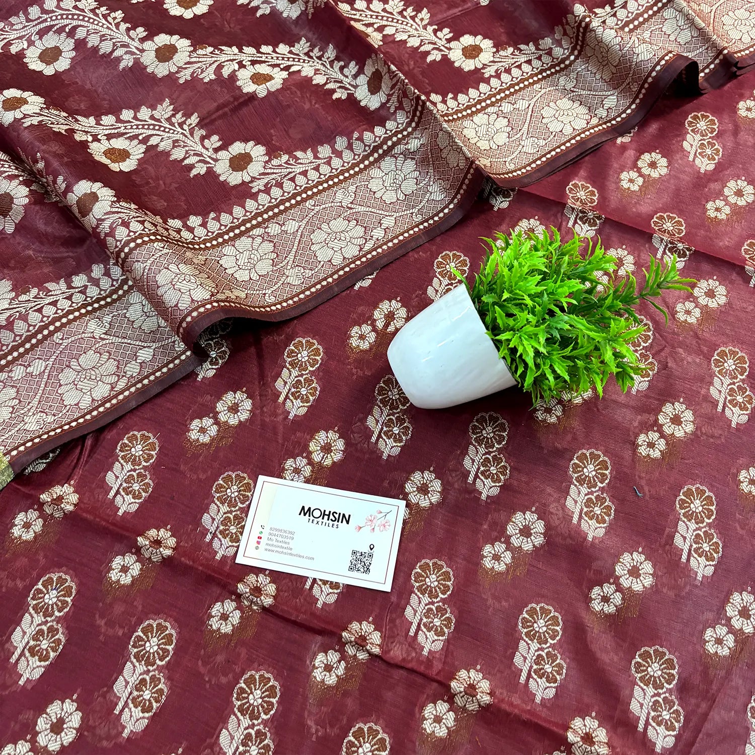 Maroon Fan Flower Banarasi Silk Suit