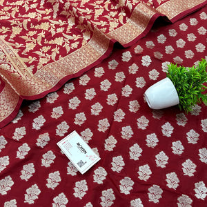 Maroon Golden Zari Katan Silk Banarasi Suit