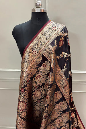 Maroon Henna Jaal Katan Silk Banarasi Saree